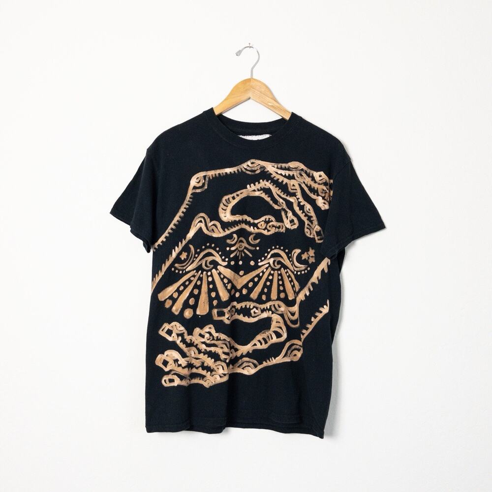 Handmade All Seeing Eye Bleach Dye Graphic T-Shirt Black